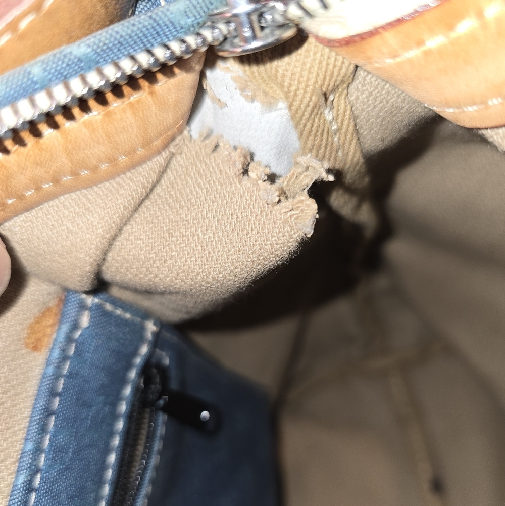 SOLD Dooney & Bourke Denim & Leather Hobo Shoulder Bag Project Purse AS-IS - Picture 9 of 10